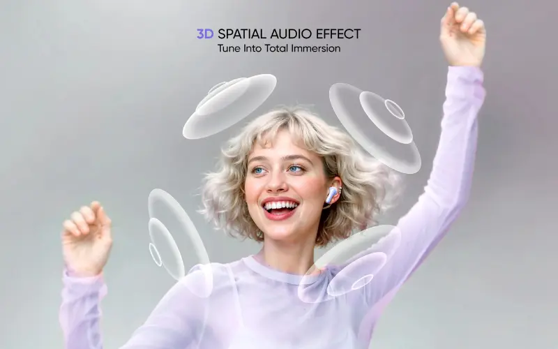realme Buds T200 3D Spatial Audio effect girl image